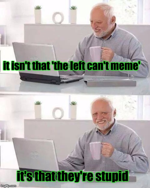Hide the Pain Harold | it isn't that 'the left can't meme'; it's that they're stupid | image tagged in memes,hide the pain harold | made w/ Imgflip meme maker