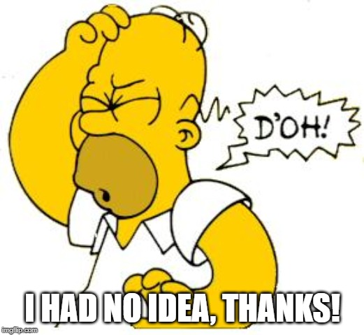 homer doh | I HAD NO IDEA, THANKS! | image tagged in homer doh | made w/ Imgflip meme maker