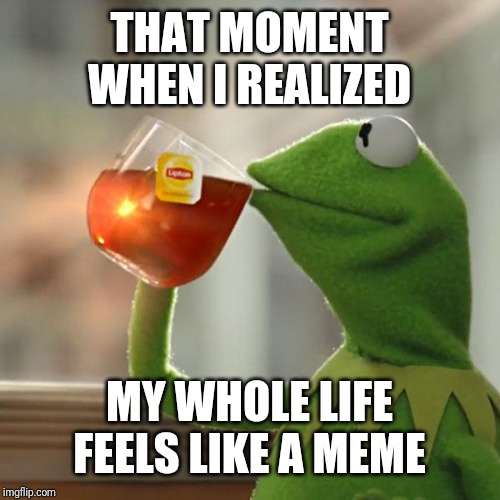 But That's None Of My Business | THAT MOMENT WHEN I REALIZED; MY WHOLE LIFE FEELS LIKE A MEME | image tagged in memes,but thats none of my business,kermit the frog | made w/ Imgflip meme maker