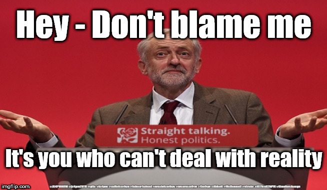Don't blame Corbyn | Hey - Don't blame me; It's you who can't deal with reality | image tagged in cultofcorbyn,labourisdead,jc4pmnow gtto jc4pm2019,funny meme,communist socialist,anti-semite and a racist | made w/ Imgflip meme maker