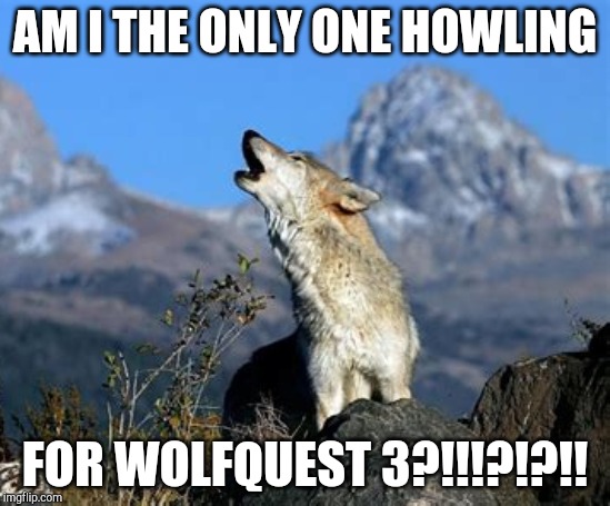 Howling for wq3 | AM I THE ONLY ONE HOWLING; FOR WOLFQUEST 3?!!!?!?!! | image tagged in wolf | made w/ Imgflip meme maker