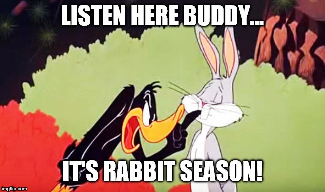 Duck Season | LISTEN HERE BUDDY... IT'S RABBIT SEASON! | image tagged in duck season | made w/ Imgflip meme maker