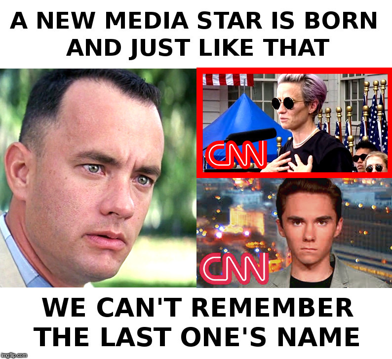 The Latest Media Star | image tagged in cnn fake news,forrest gump,and just like that,megan rapinoe | made w/ Imgflip meme maker