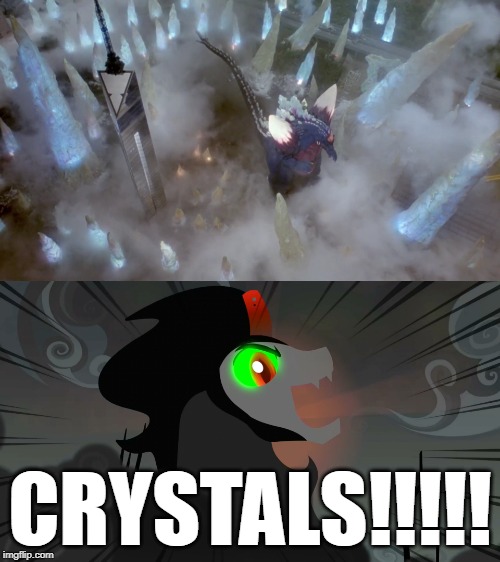 King Sombra likes Space Godzilla's style | CRYSTALS!!!!! | image tagged in godzilla,my little pony | made w/ Imgflip meme maker