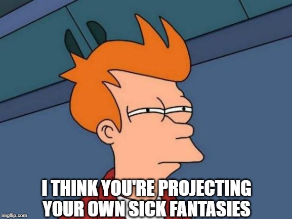 Futurama Fry Meme | I THINK YOU'RE PROJECTING YOUR OWN SICK FANTASIES | image tagged in memes,futurama fry | made w/ Imgflip meme maker