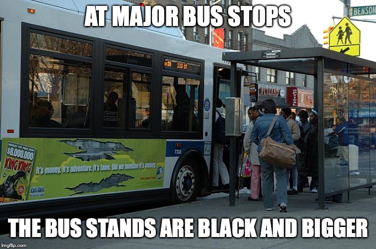 Old MTA Bus Stands | AT MAJOR BUS STOPS; THE BUS STANDS ARE BLACK AND BIGGER | image tagged in bus,mta,memes,public transport,new york city | made w/ Imgflip meme maker