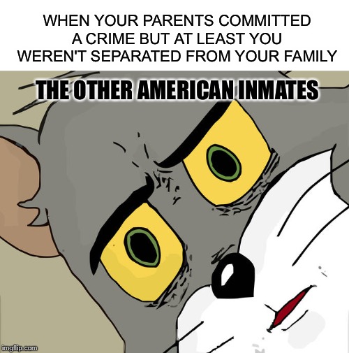 Unsettled tom | WHEN YOUR PARENTS COMMITTED A CRIME BUT AT LEAST YOU WEREN'T SEPARATED FROM YOUR FAMILY; THE OTHER AMERICAN INMATES | image tagged in memes,unsettled tom,illegal immigration | made w/ Imgflip meme maker