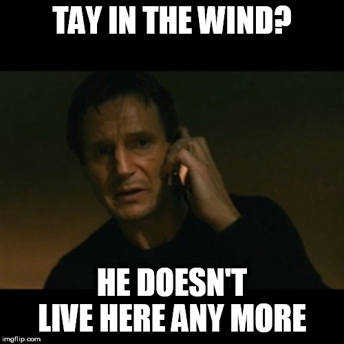 Liam Neeson Taken | TAY IN THE WIND? HE DOESN'T LIVE HERE ANY MORE | image tagged in memes,liam neeson taken,nell | made w/ Imgflip meme maker