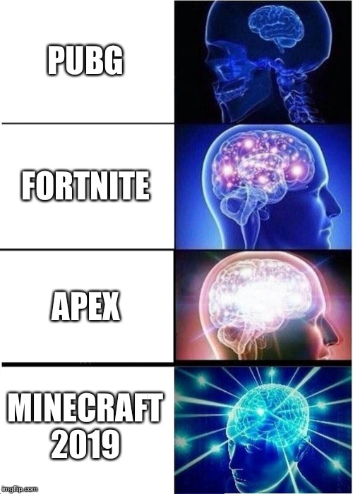 Expanding Brain Meme | PUBG; FORTNITE; APEX; MINECRAFT 2019 | image tagged in memes,expanding brain | made w/ Imgflip meme maker