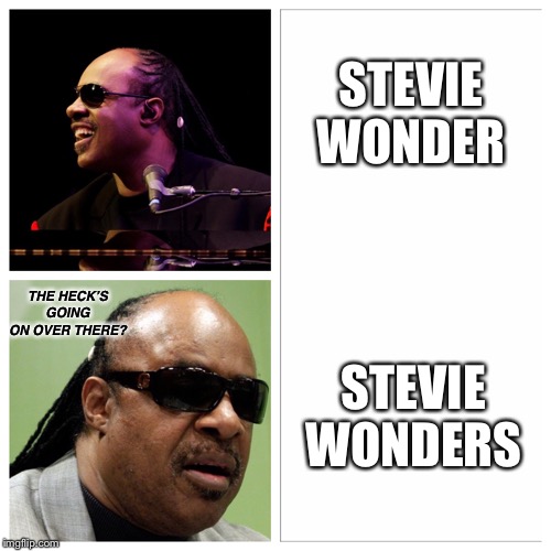 What IS going on over there? | STEVIE WONDER; THE HECK’S GOING ON OVER THERE? STEVIE WONDERS | image tagged in stevie wonder,wondering,memes,whats that | made w/ Imgflip meme maker