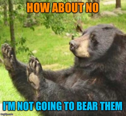 how about no | HOW ABOUT NO I’M NOT GOING TO BEAR THEM | image tagged in how about no | made w/ Imgflip meme maker