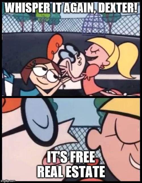 Say it Again, Dexter | WHISPER IT AGAIN, DEXTER! IT'S FREE REAL ESTATE | image tagged in memes,say it again dexter | made w/ Imgflip meme maker