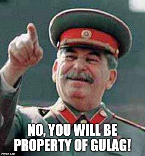 Stalin says | NO, YOU WILL BE PROPERTY OF GULAG! | image tagged in stalin says | made w/ Imgflip meme maker