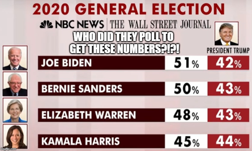 MSNBC is up in the night... | WHO DID THEY POLL TO 
GET THESE NUMBERS?!?! | image tagged in memes,phony poll,election 2020,trump 2020 | made w/ Imgflip meme maker
