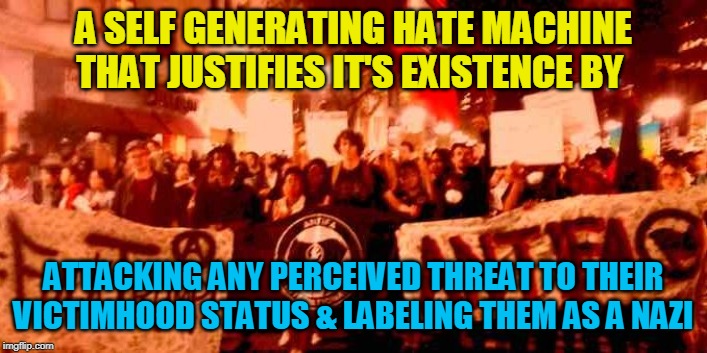 They cry out in pain as they Strike you | A SELF GENERATING HATE MACHINE THAT JUSTIFIES IT'S EXISTENCE BY; ATTACKING ANY PERCEIVED THREAT TO THEIR VICTIMHOOD STATUS & LABELING THEM AS A NAZI | image tagged in antifa,radical leftism,spoiled rich kids,marxist subversion | made w/ Imgflip meme maker