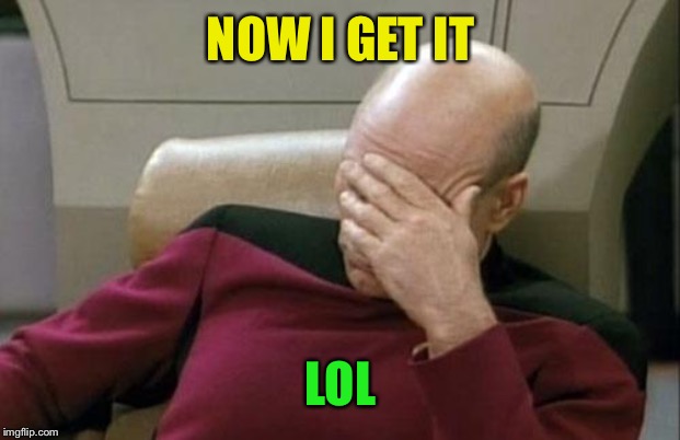 Captain Picard Facepalm Meme | NOW I GET IT LOL | image tagged in memes,captain picard facepalm | made w/ Imgflip meme maker