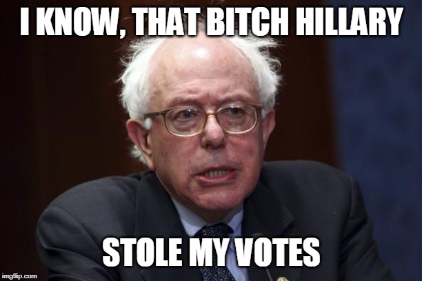 Bernie Sanders | I KNOW, THAT B**CH HILLARY STOLE MY VOTES | image tagged in bernie sanders | made w/ Imgflip meme maker