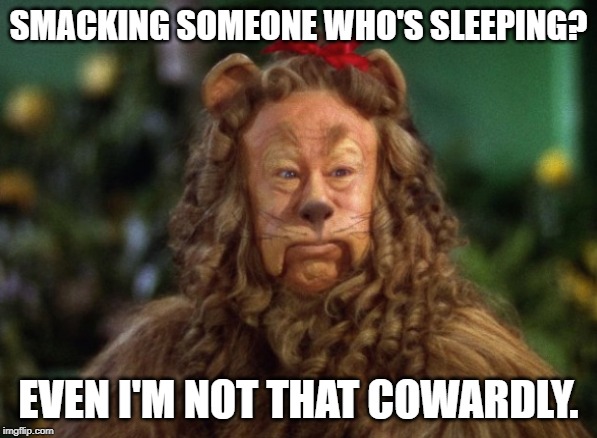 SMACKING SOMEONE WHO'S SLEEPING? EVEN I'M NOT THAT COWARDLY. | made w/ Imgflip meme maker