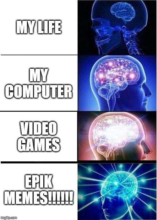 Expanding Brain Meme | MY LIFE; MY COMPUTER; VIDEO GAMES; EPIK MEMES!!!!!! | image tagged in memes,expanding brain | made w/ Imgflip meme maker