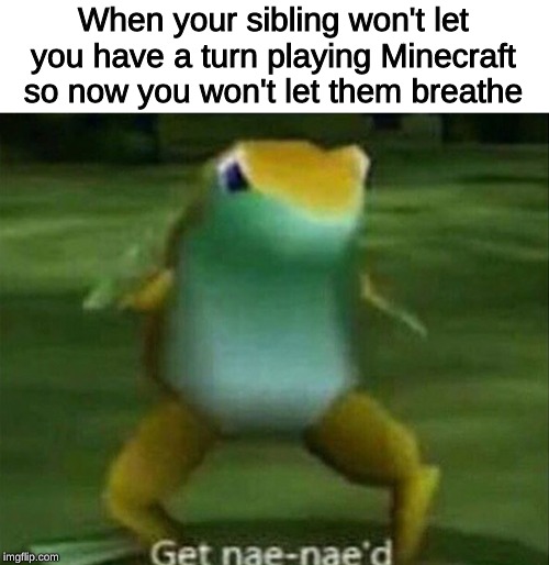 Minecraft is important, guys | When your sibling won't let you have a turn playing Minecraft so now you won't let them breathe | image tagged in get nae-nae'd | made w/ Imgflip meme maker