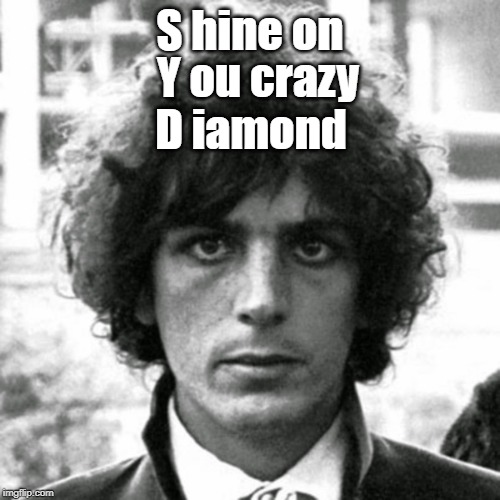 Syd Barrett | S hine on; Y ou crazy; D iamond | image tagged in syd barrett,dsotm,dark side of the moon,pink floyd | made w/ Imgflip meme maker