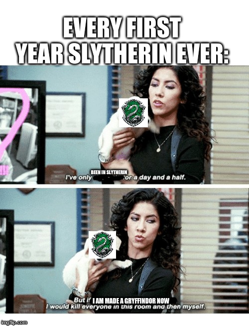 i’ve only had arlo for a day and a half | EVERY FIRST YEAR SLYTHERIN EVER:; BEEN IN SLYTHERIN; I AM MADE A GRYFFINDOR NOW | image tagged in ive only had arlo for a day and a half | made w/ Imgflip meme maker