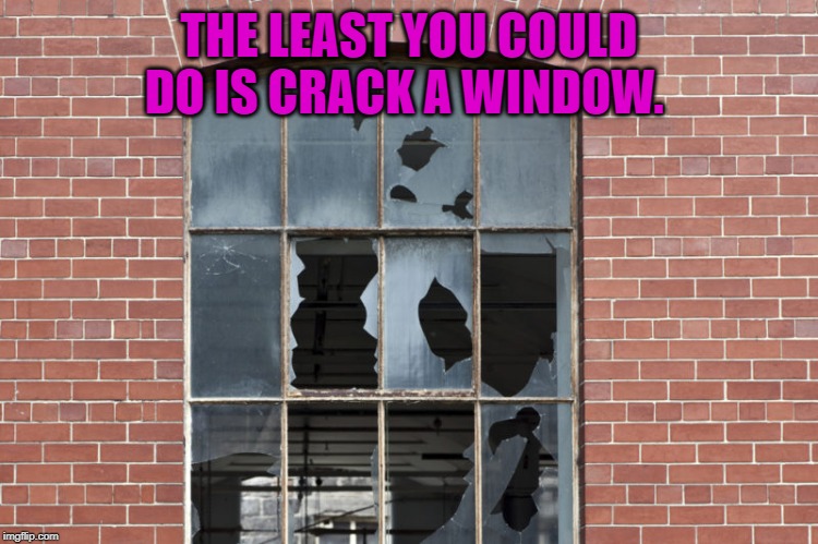 Broken Windows | THE LEAST YOU COULD DO IS CRACK A WINDOW. | image tagged in broken windows | made w/ Imgflip meme maker