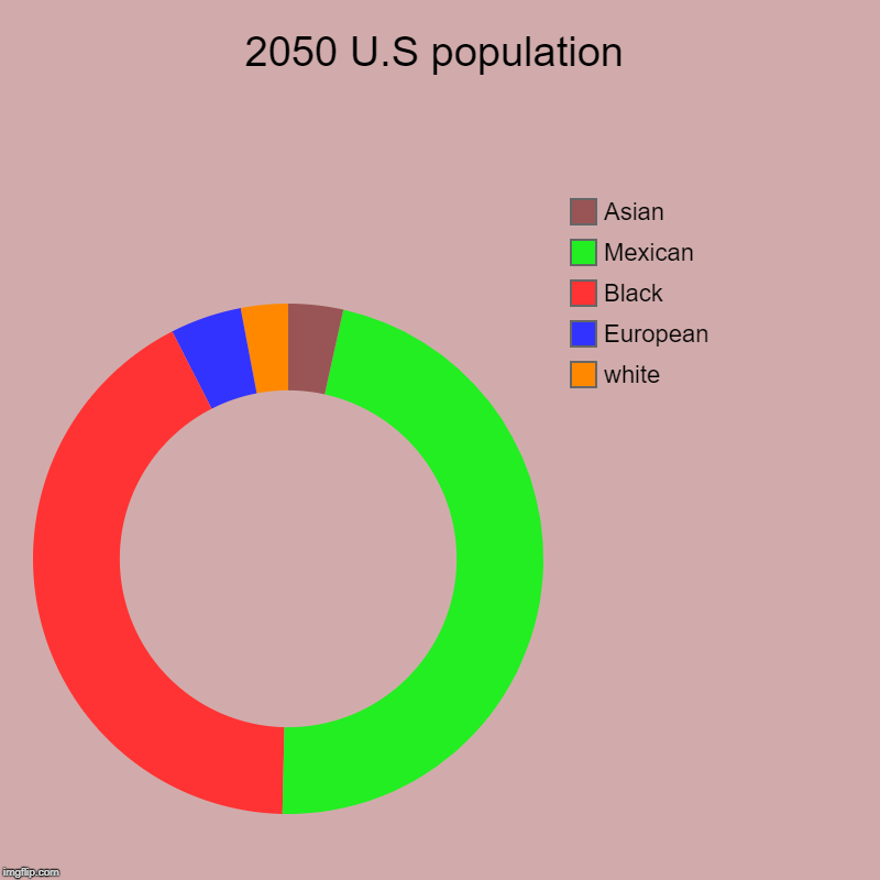 2050 U.S population | white, European, Black, Mexican, Asian | image tagged in charts,donut charts | made w/ Imgflip chart maker