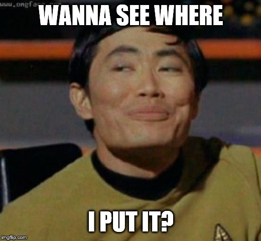 sulu | WANNA SEE WHERE I PUT IT? | image tagged in sulu | made w/ Imgflip meme maker