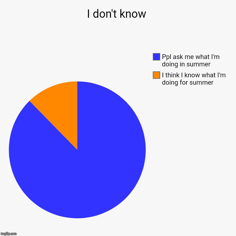 I don't know | I don't know | I think I know what I'm doing for summer, Ppl ask me what I'm doing in summer | image tagged in charts,pie charts,i don't know,summer,lost | made w/ Imgflip chart maker