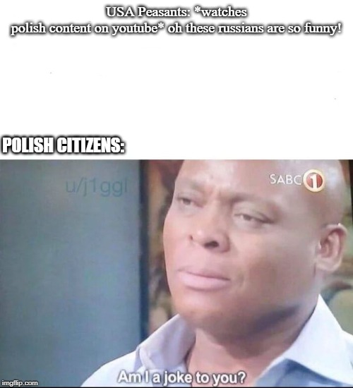 am I a joke to you | USA Peasants: *watches polish content on youtube* oh these russians are so funny! POLISH CITIZENS: | image tagged in am i a joke to you | made w/ Imgflip meme maker