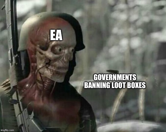 Sniper Elite Headshot | EA; GOVERNMENTS BANNING LOOT BOXES | image tagged in sniper elite headshot | made w/ Imgflip meme maker