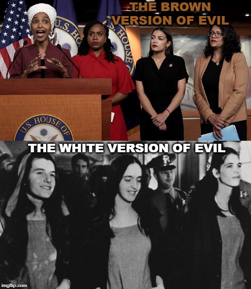 THE BROWN VERSION OF EVIL; THE WHITE VERSION OF EVIL | image tagged in squad | made w/ Imgflip meme maker