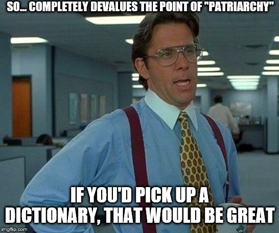That Would Be Great Meme | SO... COMPLETELY DEVALUES THE POINT OF "PATRIARCHY" IF YOU'D PICK UP A DICTIONARY, THAT WOULD BE GREAT | image tagged in memes,that would be great | made w/ Imgflip meme maker