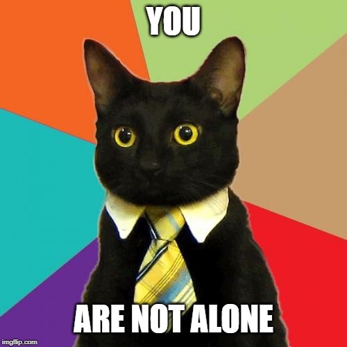 Business Cat Meme | YOU ARE NOT ALONE | image tagged in memes,business cat | made w/ Imgflip meme maker