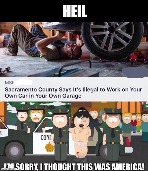 whatcha in prison for?fixing my transmission. | HEIL | image tagged in california,politics,bs | made w/ Imgflip meme maker