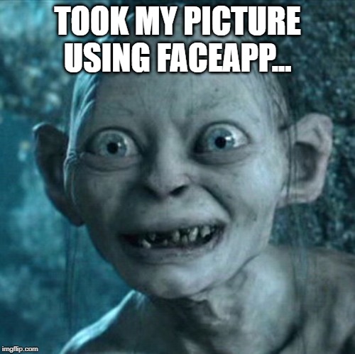 Came Out.....meh | TOOK MY PICTURE USING FACEAPP... | image tagged in memes,gollum | made w/ Imgflip meme maker