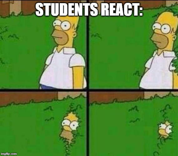 Homer Simpson in Bush - Large | STUDENTS REACT: | image tagged in homer simpson in bush - large | made w/ Imgflip meme maker