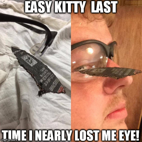 EASY KITTY  LAST TIME I NEARLY LOST ME EYE! | made w/ Imgflip meme maker