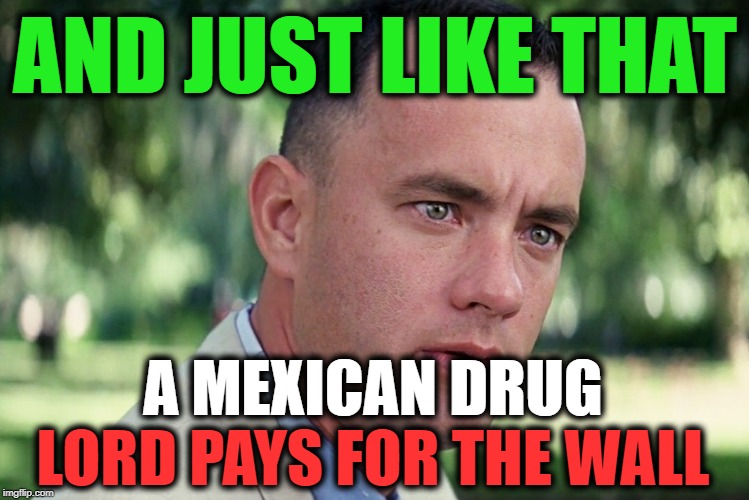 And Just Like That Meme | AND JUST LIKE THAT; A MEXICAN DRUG; LORD PAYS FOR THE WALL | image tagged in memes,and just like that | made w/ Imgflip meme maker