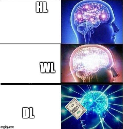 Expanding brain 3 panels | HL WL DL | image tagged in expanding brain 3 panels | made w/ Imgflip meme maker