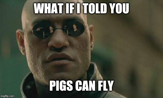 Matrix Morpheus | WHAT IF I TOLD YOU; PIGS CAN FLY | image tagged in memes,matrix morpheus | made w/ Imgflip meme maker