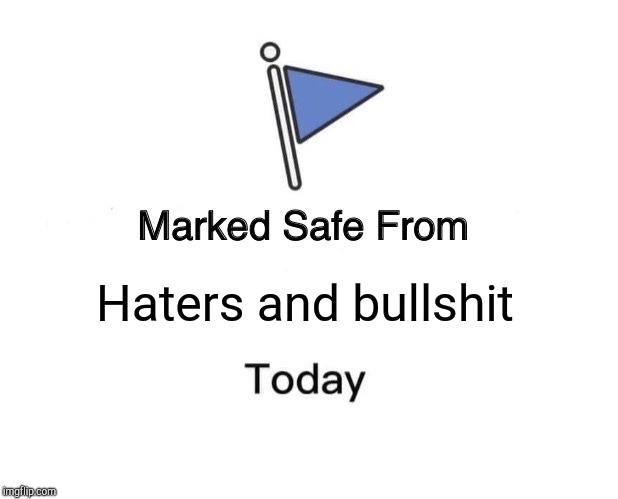Marked Safe From Meme | Haters and bullshit | image tagged in memes,marked safe from | made w/ Imgflip meme maker