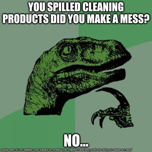 Philosoraptor | YOU SPILLED CLEANING PRODUCTS DID YOU MAKE A MESS? NO... | image tagged in memes,philosoraptor | made w/ Imgflip meme maker