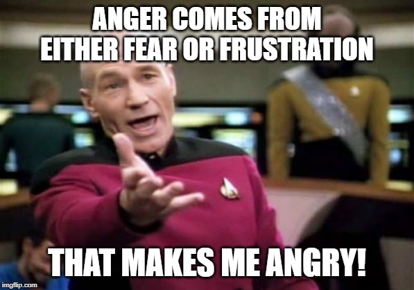Frustration is my guiding star | ANGER COMES FROM
EITHER FEAR OR FRUSTRATION; THAT MAKES ME ANGRY! | image tagged in memes,picard wtf,anger,fear,frustration | made w/ Imgflip meme maker
