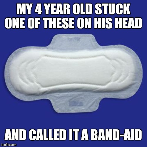 Maxi Pad | MY 4 YEAR OLD STUCK ONE OF THESE ON HIS HEAD AND CALLED IT A BAND-AID | image tagged in maxi pad | made w/ Imgflip meme maker