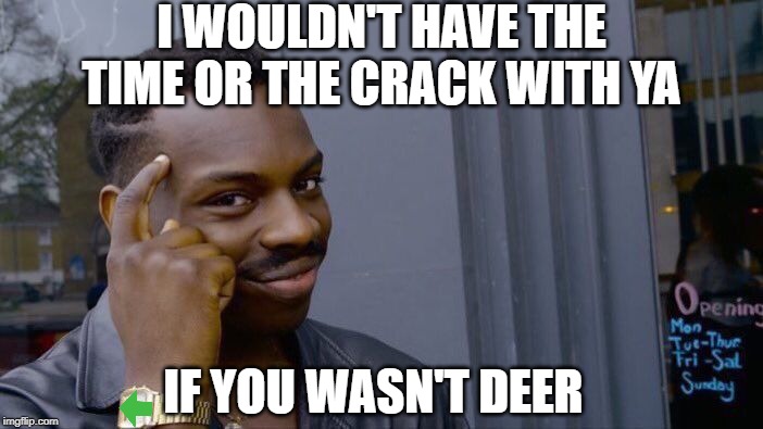 Roll Safe Think About It Meme | I WOULDN'T HAVE THE TIME OR THE CRACK WITH YA IF YOU WASN'T DEER | image tagged in memes,roll safe think about it | made w/ Imgflip meme maker