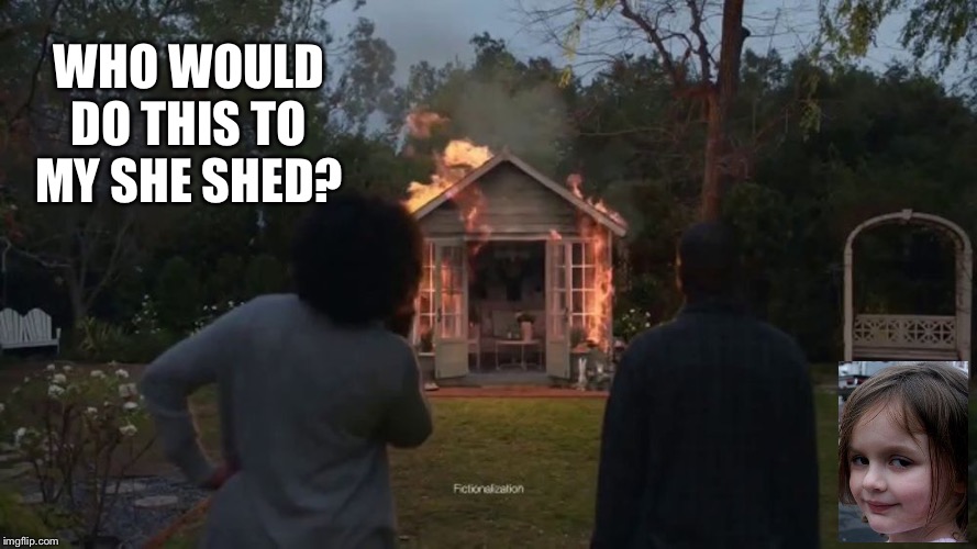 Cheryl's She Shed | WHO WOULD DO THIS TO MY SHE SHED? | image tagged in cheryl's she shed | made w/ Imgflip meme maker