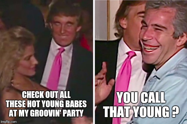 Donald is guilty of white people dancin' | CHECK OUT ALL THESE HOT YOUNG BABES AT MY GROOVIN' PARTY; YOU CALL THAT YOUNG ? | image tagged in donald trump,trump,party | made w/ Imgflip meme maker