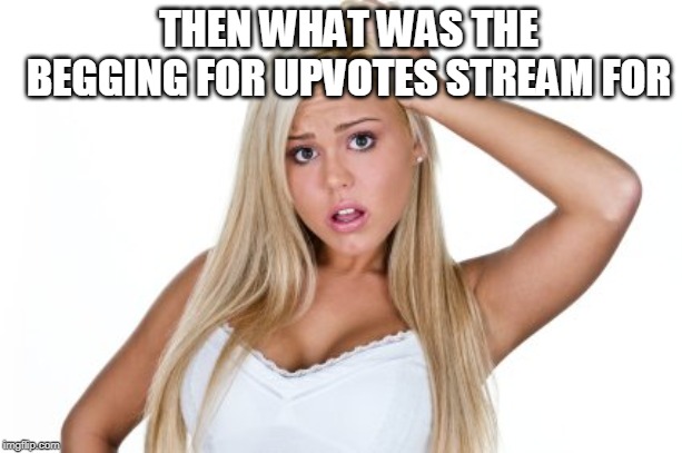 Dumb Blonde | THEN WHAT WAS THE BEGGING FOR UPVOTES STREAM FOR | image tagged in dumb blonde | made w/ Imgflip meme maker
